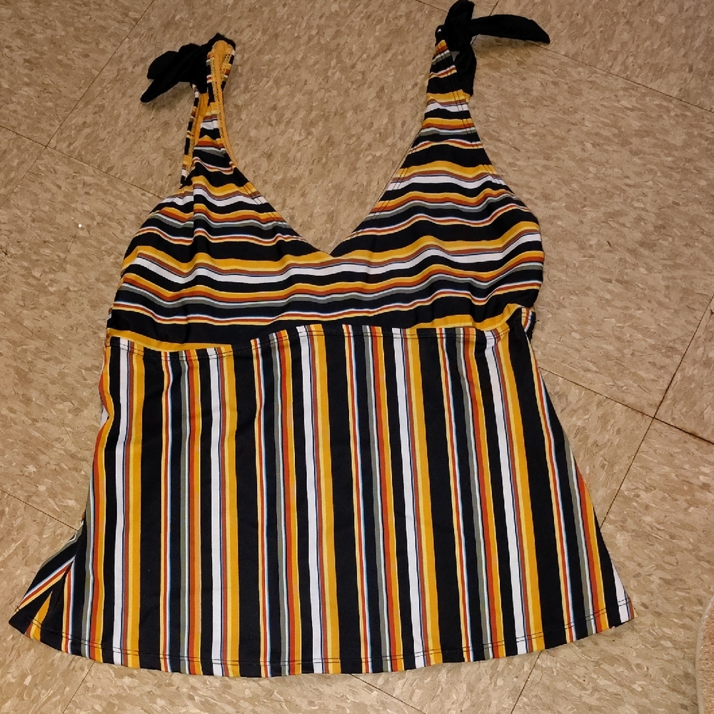 Time and Tru Women's Black and Yellow Striped Swim Camisole